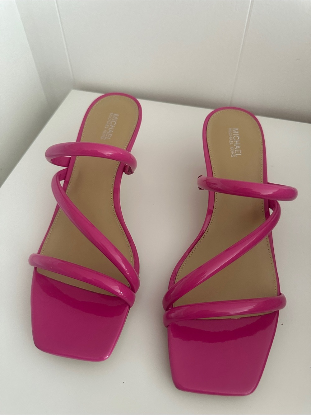 Michael Kors Pink Strappy Patent Kitten Heel Sandals - Picture 12 of 16